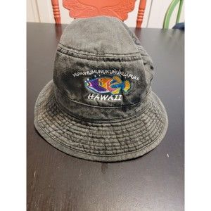 Hawaii National Fish Gray Bucket Hat Size Small Hawaiian Headwear Beach Fishing